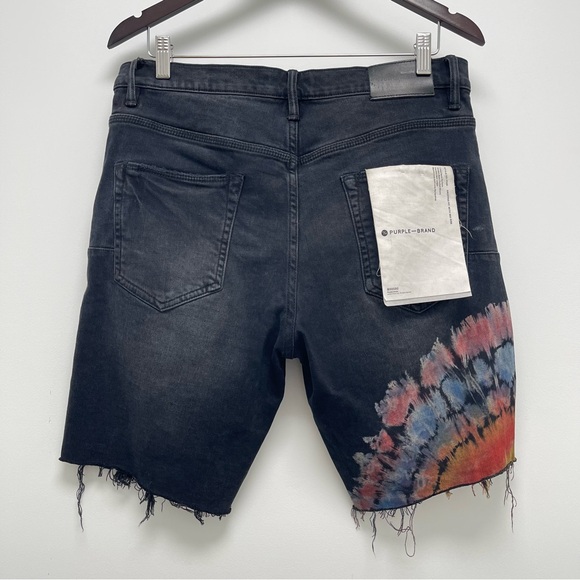 Purple Brand Tie-Dye Print Black Denim Distressed Shorts Size 31 - Picture 6 of 13